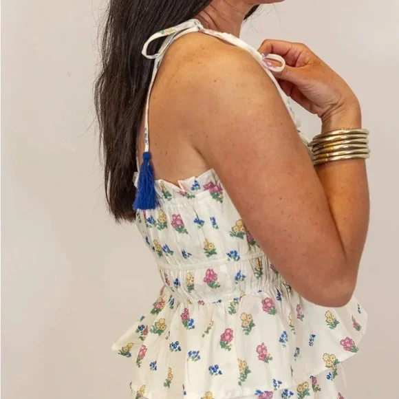 Entro Floral Smock Tank Top with Tassel Tie Straps and Elastic Waist NWOT Size M - Picture 3 of 9